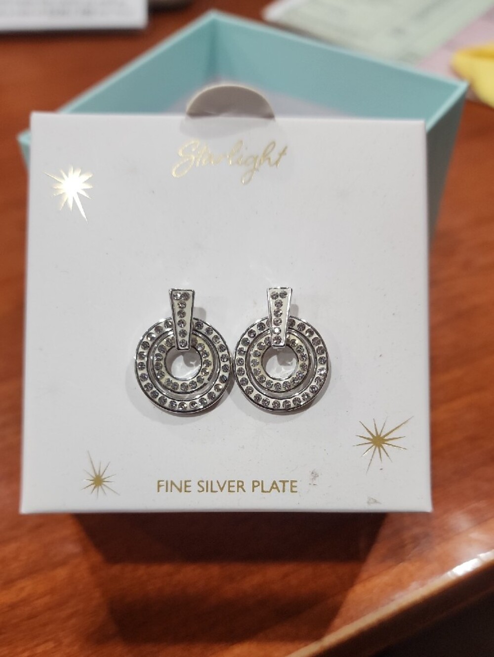 BNIB Starlight Silver-Plated Crystal Circle Drop Earrings - Silver